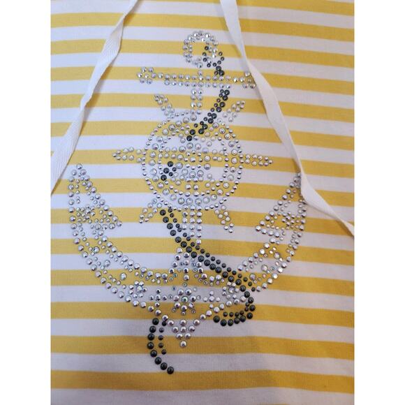 Quacker Factory Nautical Tunic Top Womens S Yellow White Sequins Anchor Beach - Picture 5 of 7